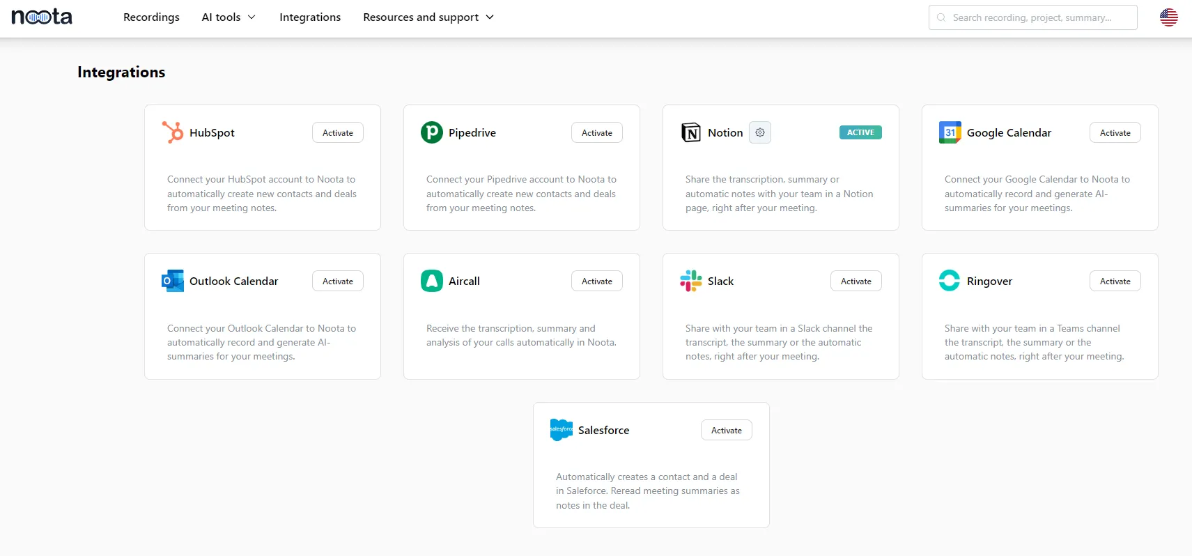 Turn on the integration in one click